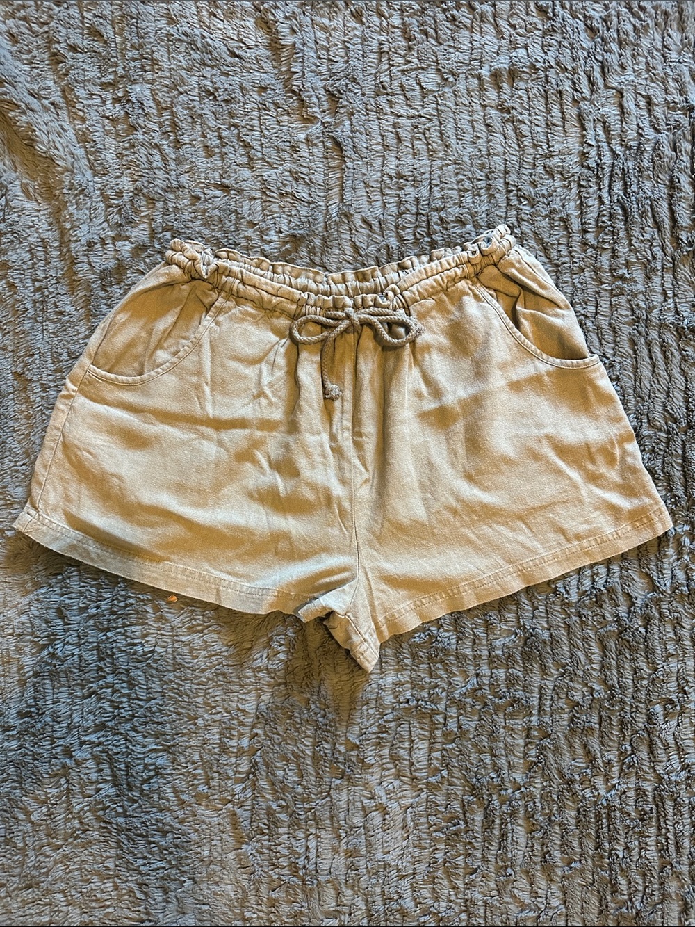 High-Rise Drawstring Women’s Shorts in Beige
